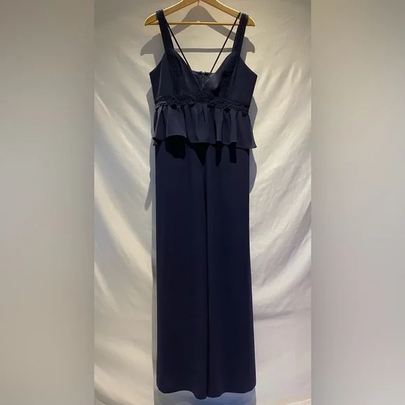 BCBGMaxAzria Wide-Leg Peplum Jumpsuit, Navy Blue, size L - Picture 5 of 12